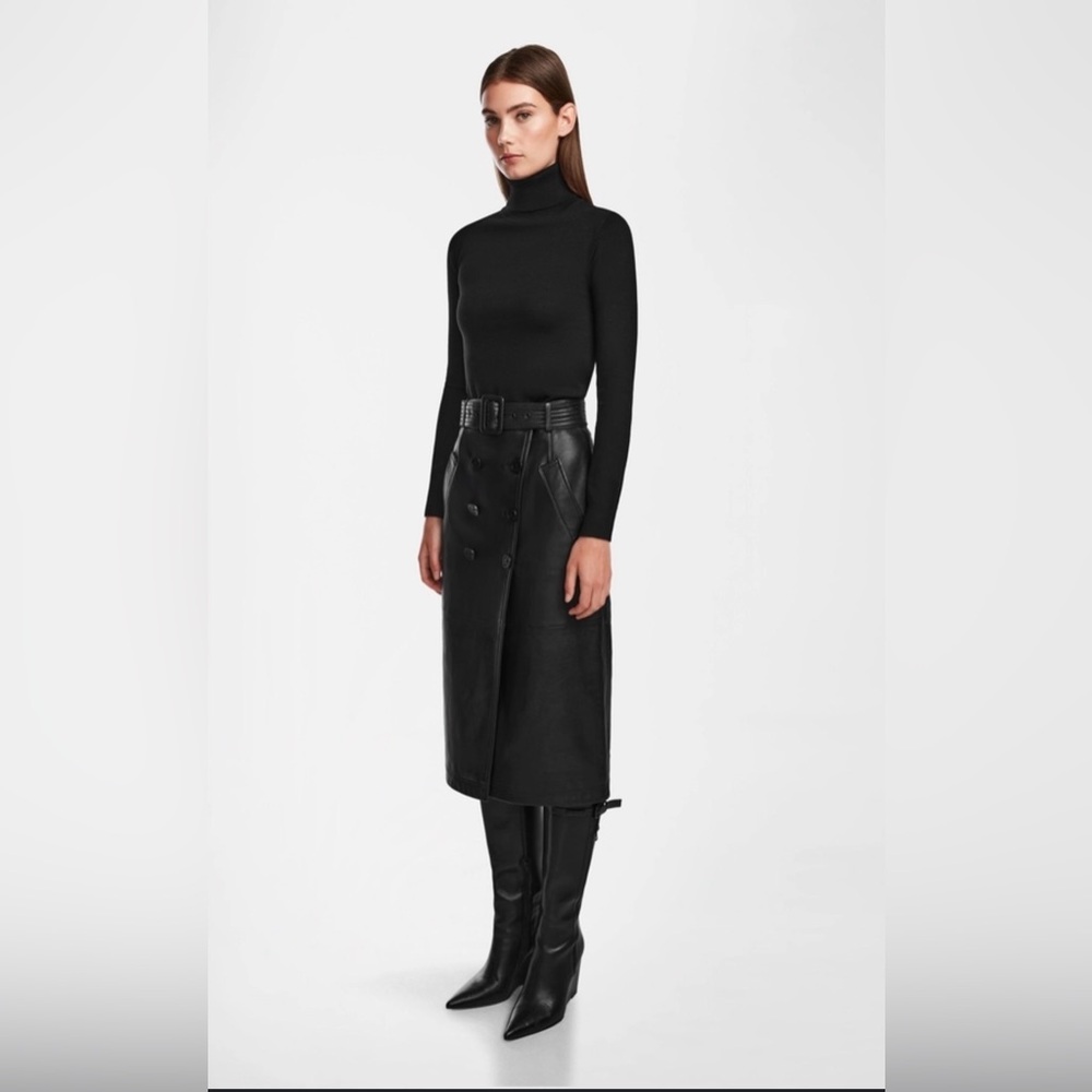 RUDSAK Colette Double-Breasted Black Leather Pencil Skirt - Picture 2 of 7